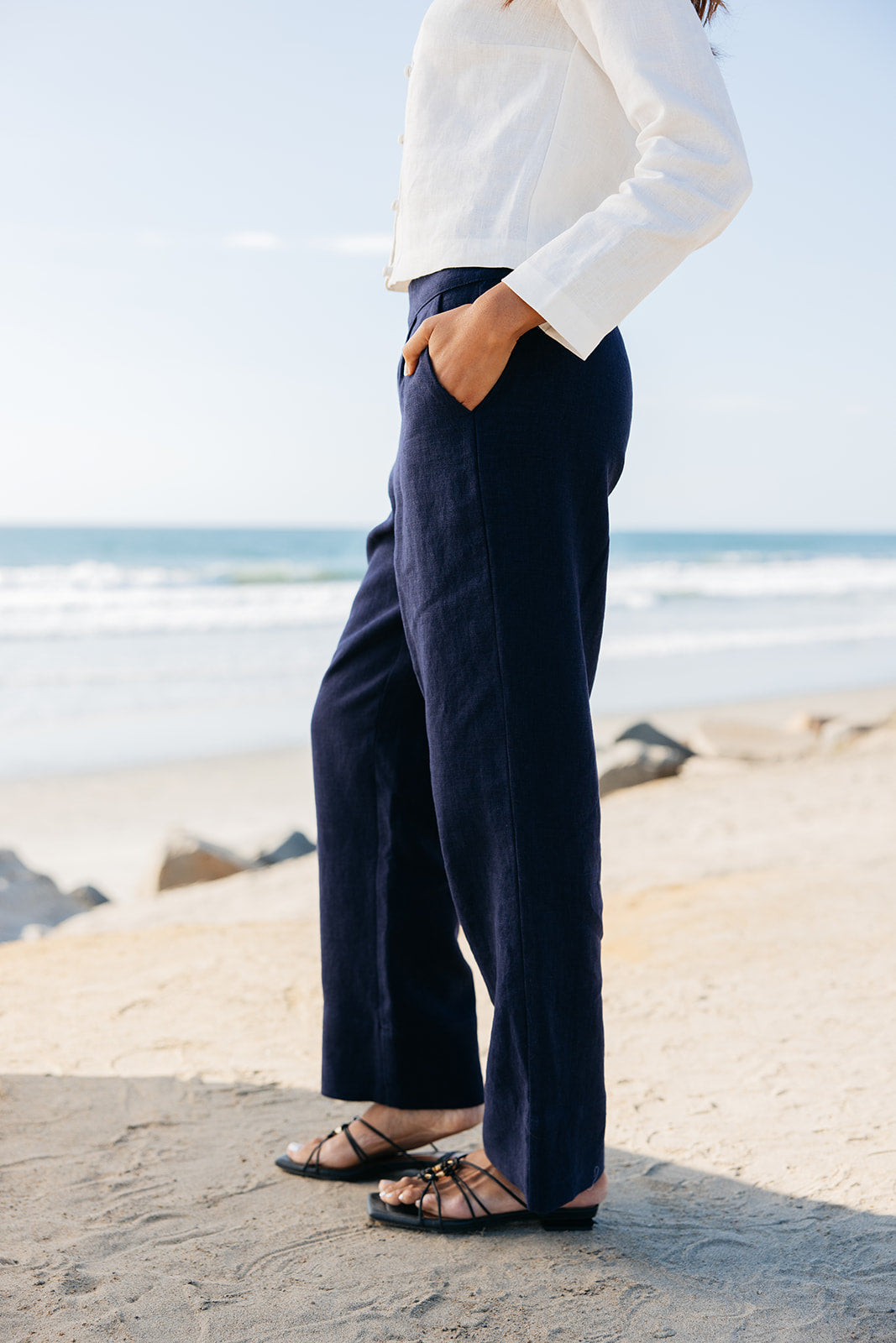 Luxury navy linen pant