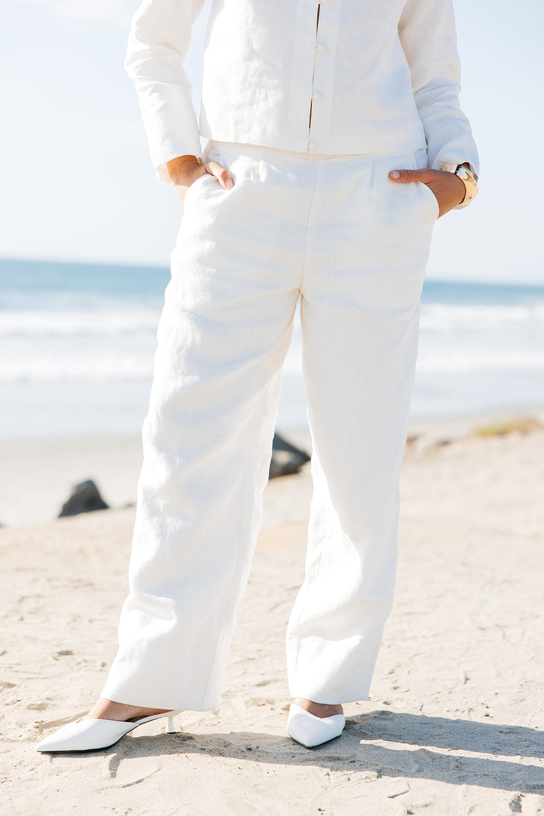 Luxury white linen slacks