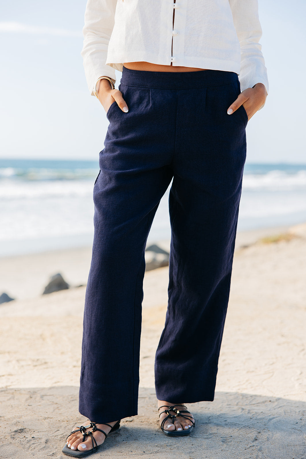 Luxury navy linen pant