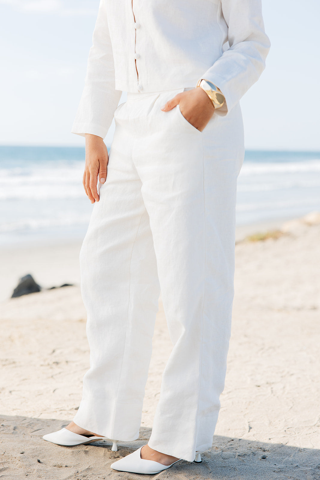 Luxury white linen slacks