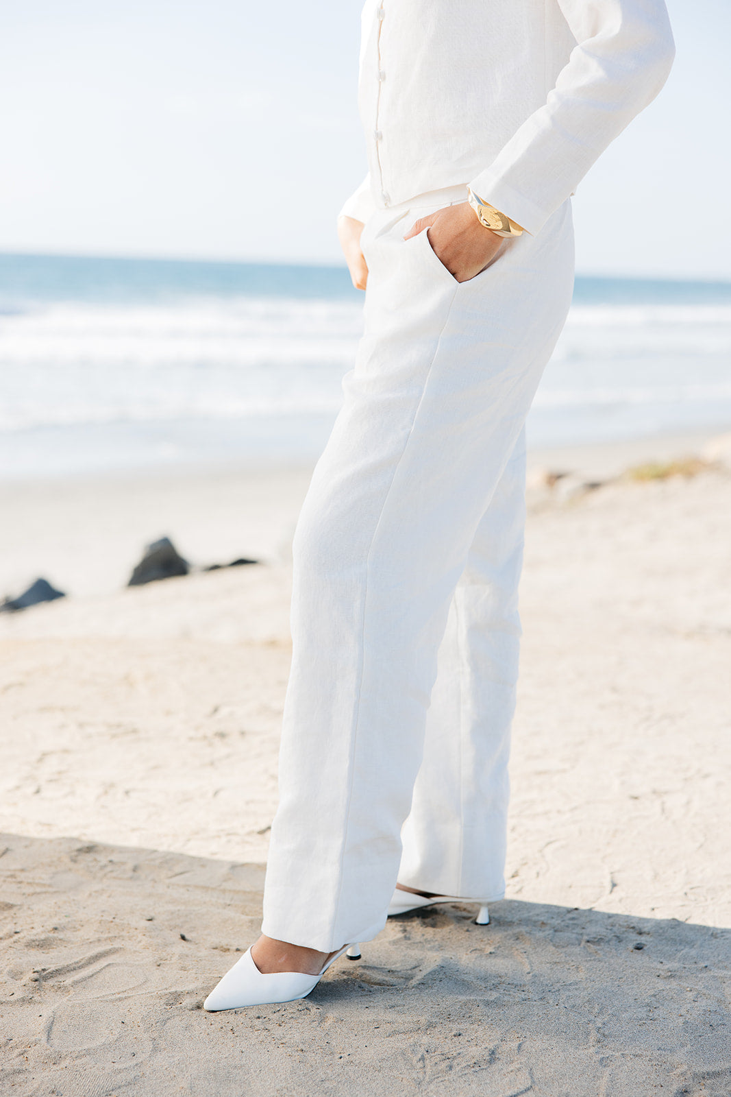 Luxury white linen slacks