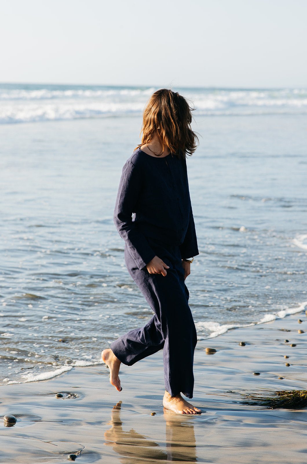 Luxury navy linen pant