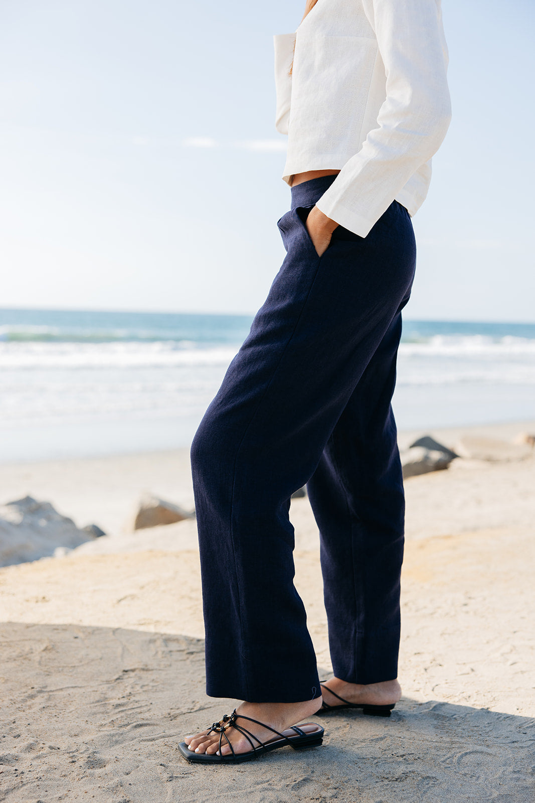 Luxury navy linen pant